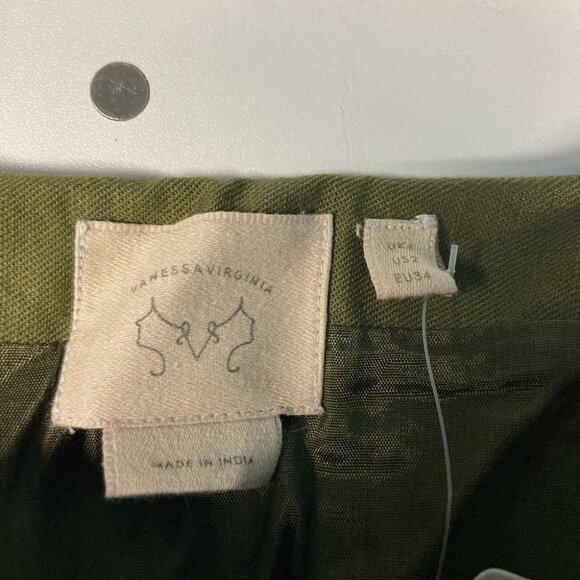 ANTHROPOLOGIE Sz 2 VANESSA VIRGINIA Tulipa Embroidered Green Floral Midi Skirt - Picture 3 of 4